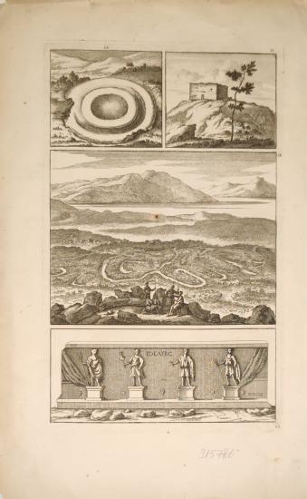Voyage au Levant, 1. The pool in which according to tradition Saint John Theologian baptized Christians. 2. The prison of Saint Paul in Ephesus, according to tradition. 3. View of Maeander valley. 4. 